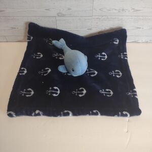 HB Hudson Baby Anchors Whale Security Blanket Lovey NuNu Minky Navy Plush 14"x14
